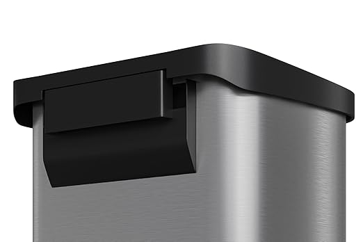 Garvee 16 Gallon / 60 Liter Stainless Steel Trash Can with Lid, Large Garbage Can for Kitchen, Rustproof Step-on Kitchen Metal Trash Bin with Liner Rim, Rear Handle, Soft Close Plastic Lid, Silver