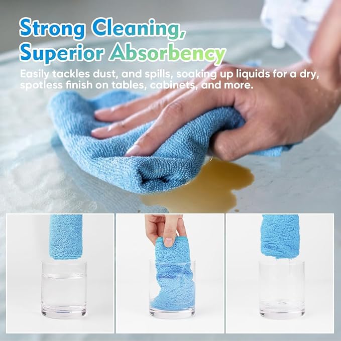 HOMEXCEL Microfiber Cleaning Cloth 6 Pack 12.5 x 12.5 inch Microfiber Towels for Cars Ultra Absorbent Car Washing Cloth Lint Free Streak Free Cleaning Rags for Car, Kitchen Window Blue