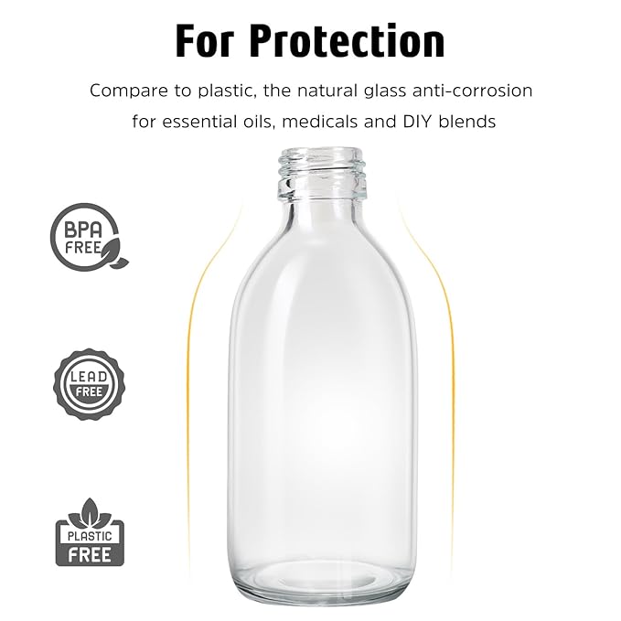 Tecohouse 2 Pack Glass Spray Bottles, 250ml Small Glass Bottles for Cleaning Solutions, Spray Bottles for Essential Oils, Plants, with Durable Nozzle, Labels, Funnel - Clear