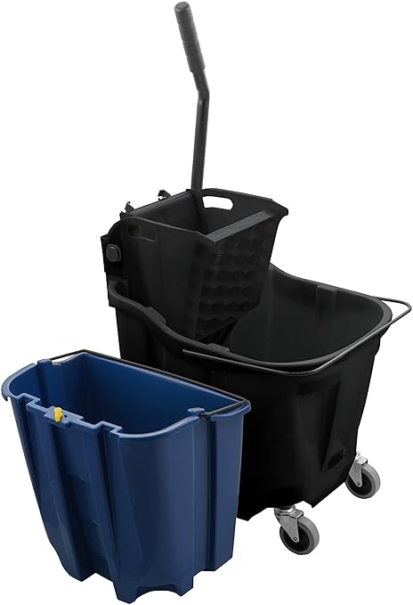 Carlisle FoodService Products Omnifit Mop Bucket with Side Press Wringer and Soiled Water Insert for Floor Cleaning, Kitchens, Restaurants, And Janitorial Use, Polypropylene (Pp), 35 Quarts, Black