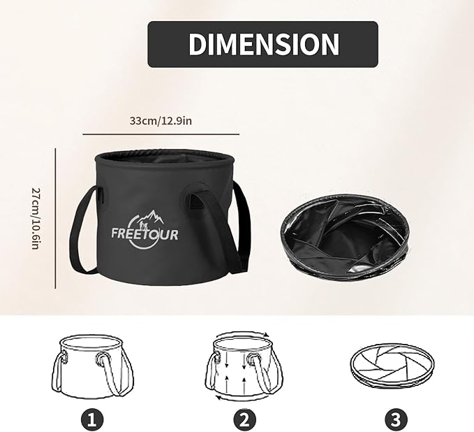 Baiao Collapsible Bucket 5 Gallon, Portable Collapsible Bucket with Handle, Folding Water Container for Fishing Camping Beach Hiking Home Travel Car Washing(Black 20L)