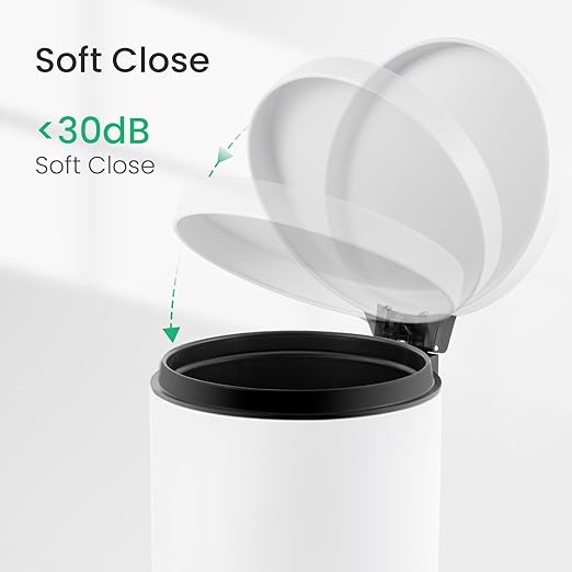 Cesun 1.2 Gallons Small Trash Can with Lid, White Bathroom Garbage Can with Foot Pedal, Mini Round Wastebasket for Bathroom, Bedroom, Office, 4.5 Liters / 1.2 Gallons, White