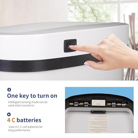 Kitchen Trash Can Office Bathroom Bedroom Waste Bin with Lid Automatic Sensor Touch Free Stainless Steel Garbage Can 13 Gallon / 50L,White