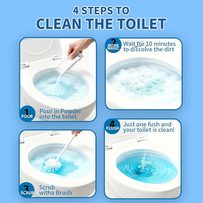 Toilet Cleaner - Toilet Bowl Cleaner Powder, Self Activating Powder for Toilets Bowls Cleaning, Powerful Foaming,Deep Cleaning,Eliminates Odors (6 Bags Each 30g)