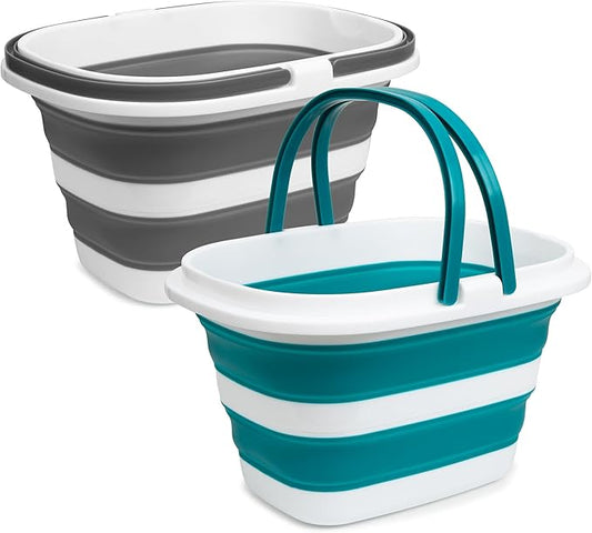 2 Pack Collapsible Mop Bucket, 16L(4.2 Gal) Plastic Bucket for House Cleaning, Car Washing, Silicone Cleaning Supplier Organizer, Portable Basket with Handle for Laundry Storage, RV Camping, Fishing