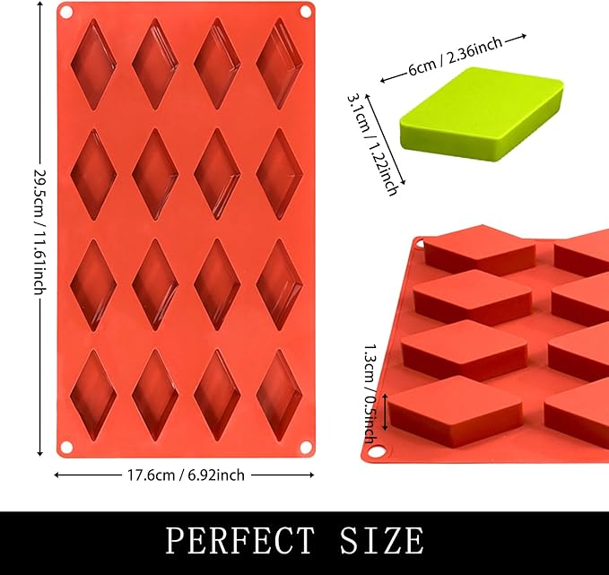 Rhombic Chocolate Baking Molds, 2 Packs 16-Cavity 11.6" x 6.9" Silicone Molds, Diamond Shape Candy Mould for Dessert Cheesecake Truffle Jelly Brownie