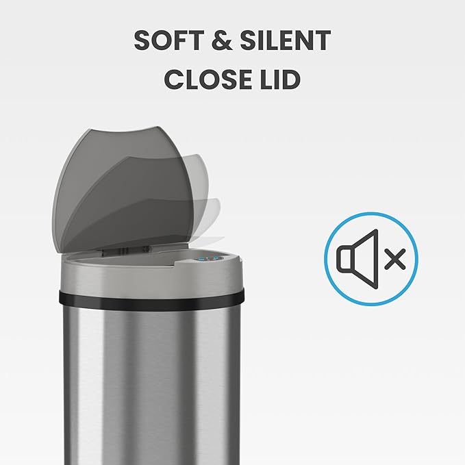 iTouchless 50 Liter / 13 Gallon Kitchen Trash Can with Lid & Odor Filter – Motion Sensor Semi-Round Stainless Steel Garbage Bin for Home, Office, or Garage – Slim, Wide Opening Large Capacity Design