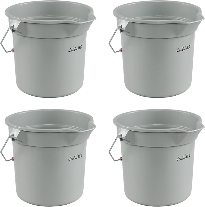 Begale 3.5 Gallon Commercial Cleaning Pail, Plastic Round Car Wash Bucket with Handle, Gray, Pack of 4