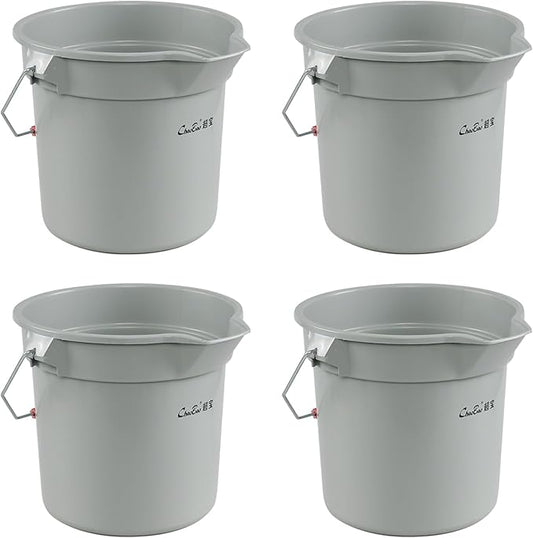 Begale 3.5 Gallon Commercial Cleaning Pail, Plastic Round Car Wash Bucket with Handle, Gray, Pack of 4