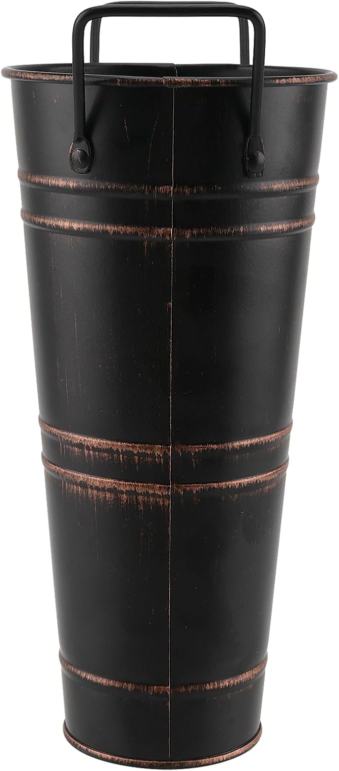 4 Pack 9 Inch Tall Galvanized Flower Bucket, Black Farmhouse French Flower Bucket with Handle, Small Rustic Vintage Metal Vases for Flower, Centerpieces, Floral Arrangements