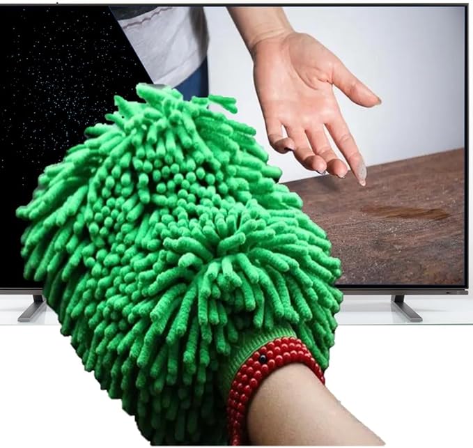 Green Chenille Microfiber Dusting Mitt, 10.5x8 Inch, Electrostatic, Reusable, Scratch-Free, No-Dust Fly Duster for Sensitive Surfaces