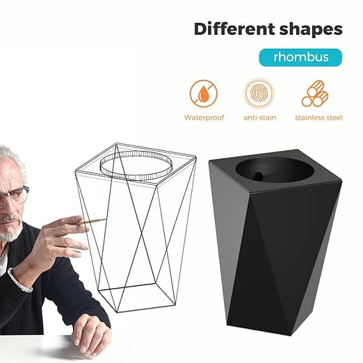 2.64 Gallon Metal Trash Can, Creative Diamond-Shaped Garbage Can, Simple High-Grade Waste Basket, for Home Bathroom Office. (10L Black Diamond)