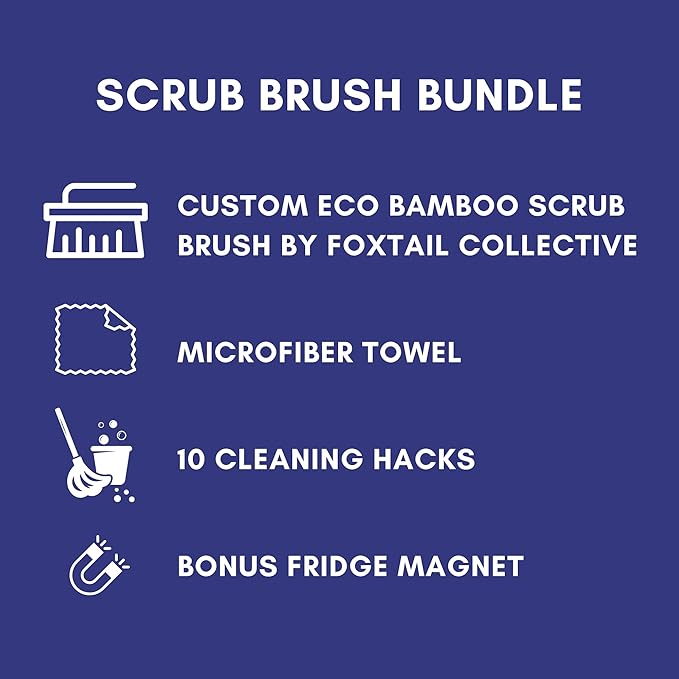 Laundry Brush with Eco-Friendly Bamboo Handle by Foxtail Collective Bundle with Microfiber Cloth Stain Remover Towel & 10 Cleaning Hacks, Multipurpose Stain Remover Cleaning Scrub Brush for Clothes