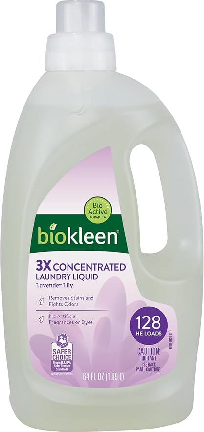 Biokleen Natural Laundry Detergent - 128 HE Loads - Liquid, Concentrated, Eco-Friendly, Non-Toxic, Plant-Based, No Artificial Fragrance or Preservatives, 64 Fl Oz