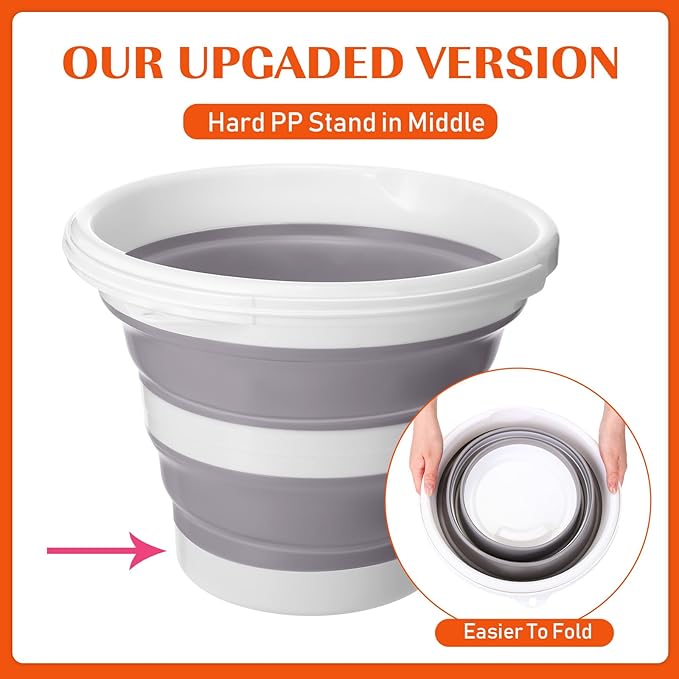 Pickmesh 4 Pcs Autumn Camping Collapsible Bucket, Small Cleaning Bucket with Handle 2.6 Gallon (10l) for Household Outdoor Car Washing Portable Camping Beach Sand Tub(Blue, Pink, Orange, Gray)