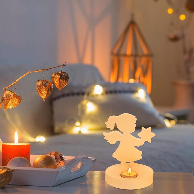 Silicone Mold, Girls Angels Holding Stars in Their Hands, Silicone Casting Molds with Base, Silicone Casting Mold Candle Holder for Soy Wax, Cement Gypsum Decorative Ornaments