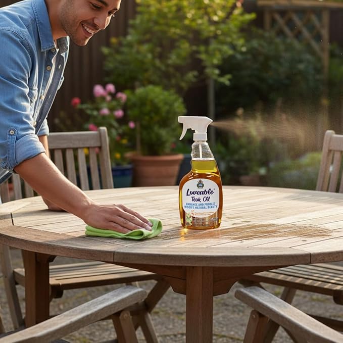 EcoDecors Loveable 24oz Bottle Teak Oil Teak Cleaner Protective, Wood Restorer Eco Household Wood Furniture Cleaner Spray bottle For Hardwood Furniture – Certified EPA Safer Choice - 32 oz