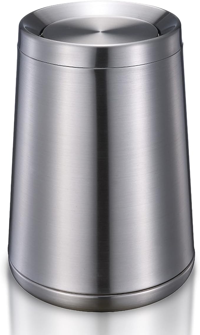 Household Swing Bathroom Trash Can，Brushed Stainless Steel，10 L/3 Gallen，Garbage Can with Flipping Lid， for Indoor or Commercial Use, Kitchen,Modern，Living Room,Bedroom