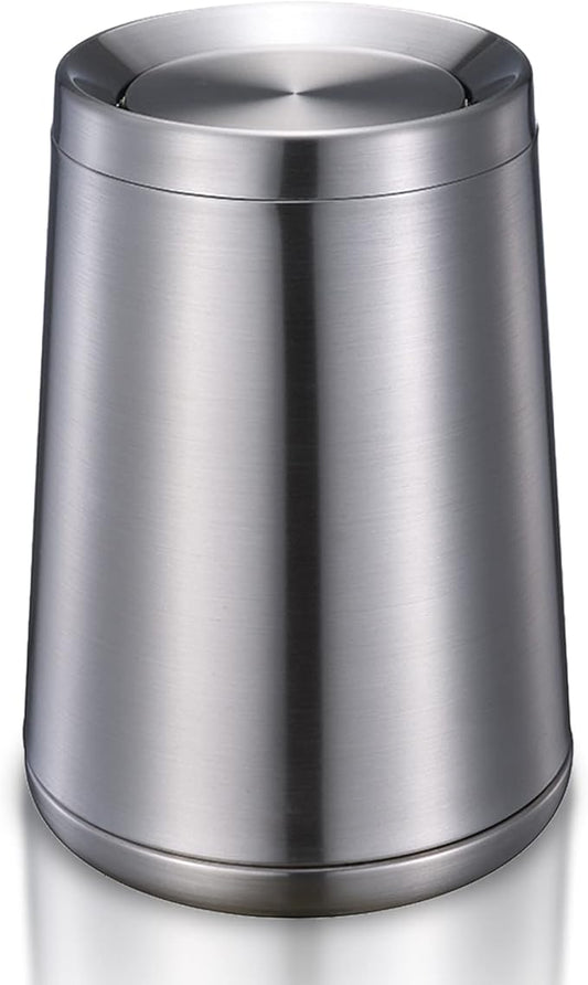 Household Swing Bathroom Trash Can，Brushed Stainless Steel，10 L/3 Gallen，Garbage Can with Flipping Lid， for Indoor or Commercial Use, Kitchen,Modern，Living Room,Bedroom
