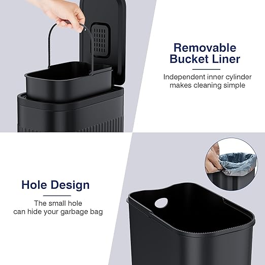 BETHEBEST Trash Can with Lid,Soft Close,Step Pedal,4 Gallon/15 Liter Stainless Steel Bathroom Trash Can with Removable Inner Waste Bin,Small Garbage Cans for Bathroom, Bed Room,Office, Kitchen(Black)
