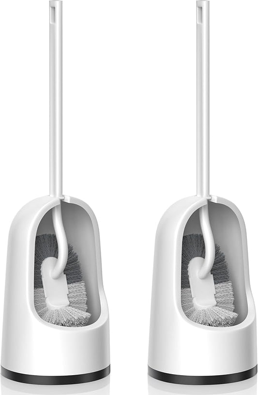 Toilet Brush, 2 Pack Toilet Brush and Holder Set with Durable Curved BristlesToilet Scrubber, Toilet Bowl Brush with Extra Long Handle,Toilet Cleaner with Caddy for Bathroom Deep Cleaning