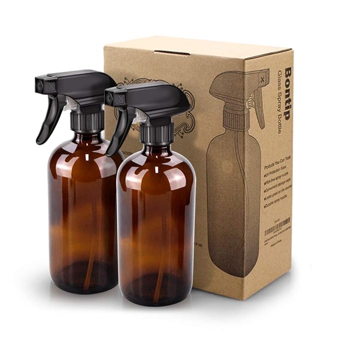Glass Spray Bottle, Amber Glass Spray Bottle Set & Accessories Refillable for Plants Window Cleaners Aromatherapy Facial Hydration Watering Flowers Hair Care (2 Pack/16 oz) (Amber)