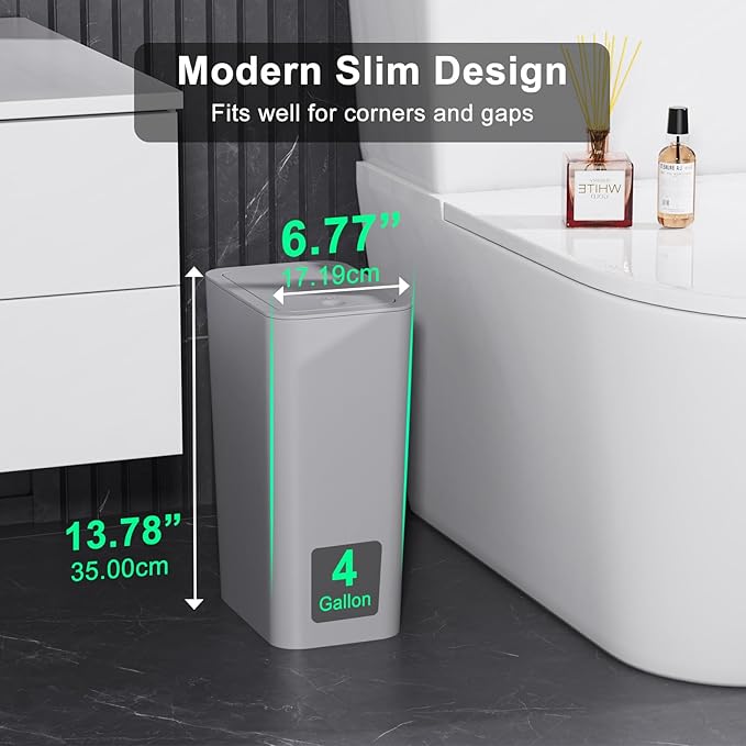 N. NETDOT 3 Pack (2 of 4 Gal & 1 of 2.6 Gal) Small Trash Can with Lid,Bathroom Garbage Can with Pop-Up Lid,Waste Basket for Bathroom,Kitchen,Bedroom,Powder Room,Craft Room,Office,College (Gray)