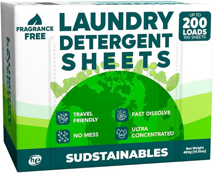 Sudstainables Laundry Detergent Sheets 200 Loads – Dissolvable Laundry Sheet for Washing Machines, Compact Alternative to Liquid & Powder Detergent, Travel-Friendly Soap | Fragrance Free