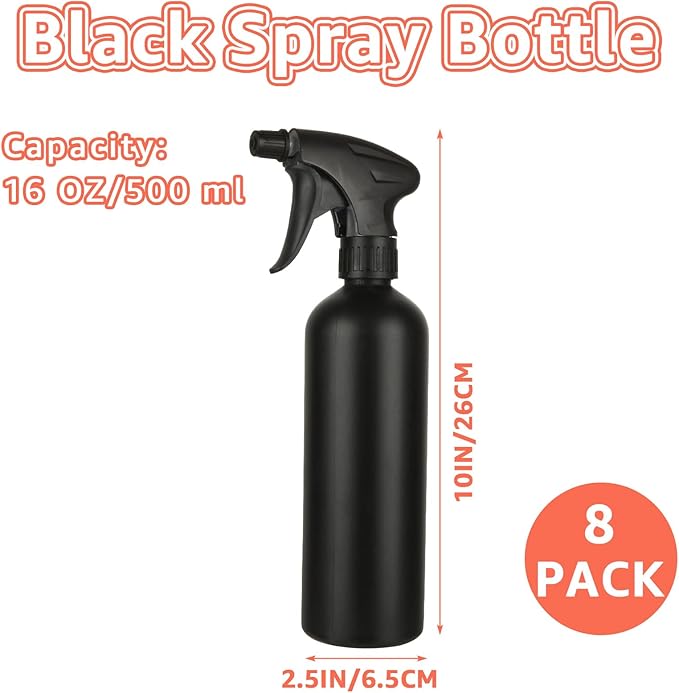 8 Pcs 16 oz Plastic Spray Bottles Black for Cleaning Solutions, Heavy Duty Spray Bottles Cleaning Spray Bottle, empty Spraying Bottle for Home Garden Plant Kitchen