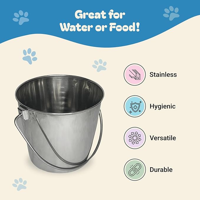 Advance Pet Products Heavy Stainless Steel Round Bucket, 6 Quart