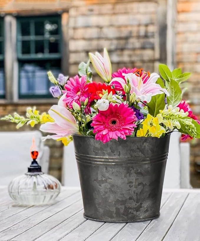 Briful 5 Size Galvanized Buckets Rustic Farmhouse Metal Bucket Galvanized Flower Bucket Home Indoor Outdoor Decorative Tin Planters (3.7In/3.9In/5.1In/5.9In/7.1In)