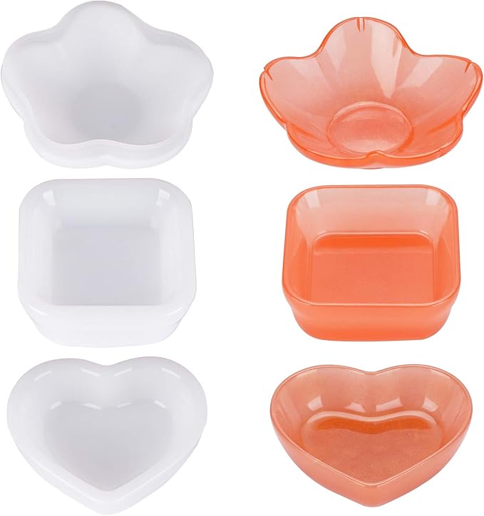 Gartful 3 Pieces Dish Resin Molds, Silicone Jewelry Tray Molds, Storage Container Epoxy Resin Casting Molds for Jewelry Ring Holders, Soap Dish, Candle Holder, 3 Styles(Flower & Heart & Square)