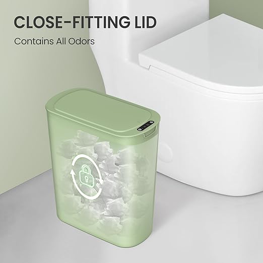 Cesun Automatic Motion Sensor Bathroom Trash Can with Lid, 2.6 Gallon Touchless Trash Bin, Smart Plastic Slim Garbage Can Small Green Wastebasket for Toilet, Office, rv, Bedroom, Living Room