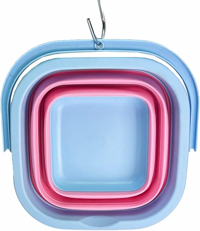 SAMMART Collapsible Rectangular Cleaning Bucket 5L (1.3 Gallon)- Foldable Camping Beach Sand Water Pot Pail- Portable Space Saving Tub for Household, Outdoor Washing (Cool Blue/Maglia Rosa (Set of 2))