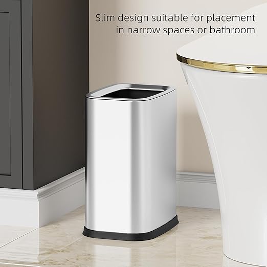 2.6 Gal Stainless Steel Bathroom Trash Can,Metal Waste Baskets with Removable Inner Bucket,Small Office Garbage Can