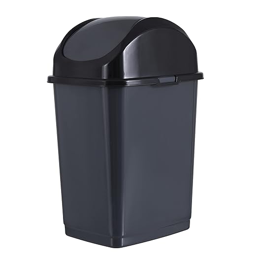 Superio Medium Trash Can with Lid 4.5 Gallon Plastic Swing Top Garbage Can Slim Waste Bin for Under Sink/Cabinet, Laundry Room, Kitchen, Office, Bedroom, Bathroom, College Dorm, 18 Qt, Grey