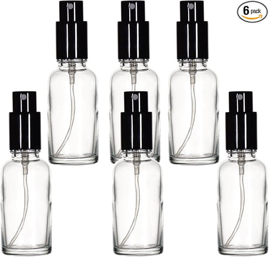 YIZHAO Clear Glass Spray Bottles 1oz, with Small Fine Mist Spray, Metal Cap, Refillable for Essential Oil,Travel,Cleaning,Perfume,Aromatherapy,Makeup – 6 Pcs