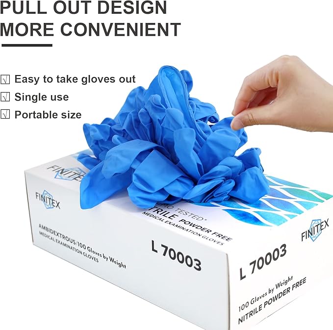 FINITEX Nitrile Disposable Medical Exam Gloves 4 mil Powder-free Latex-Free 100 PCS Examination Home Cleaning Food Gloves