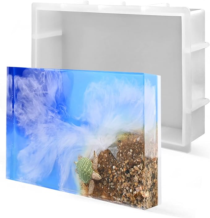 Sakolla 9″ Rectangular Silicone Molds for Epoxy Resin, Crystal Deep Casting Epoxy Mold for Flowers Preservation, DIY Artwork, Office Home Decoration