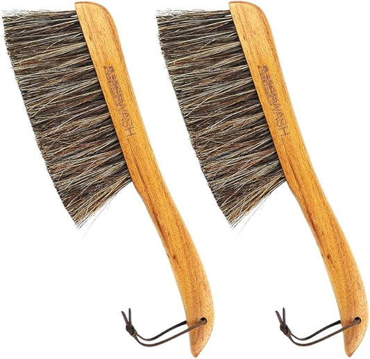 Counter Brush for Furniture, Drafting, Patio, Bed, Fireplace, Woodworking Cleaning, Horsehair Bristles Duster Wooden Handle Shop Brush, Hand Broom Brush - 2 Pack