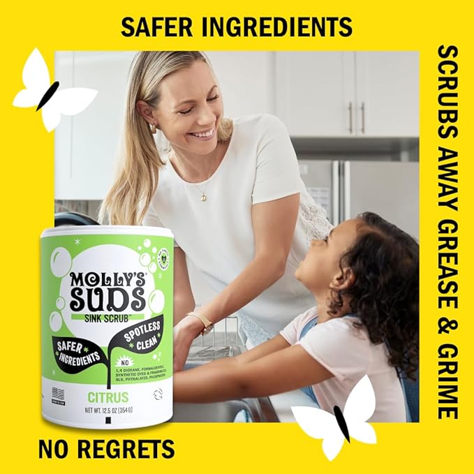 Molly's Suds Sink and All Purpose SCRUB | Gently Removes Stains, Scrubs Away Grease & Gime, Buffs out Scratches | Plant and Mineral Based | 2 Pack, Citrus Scent