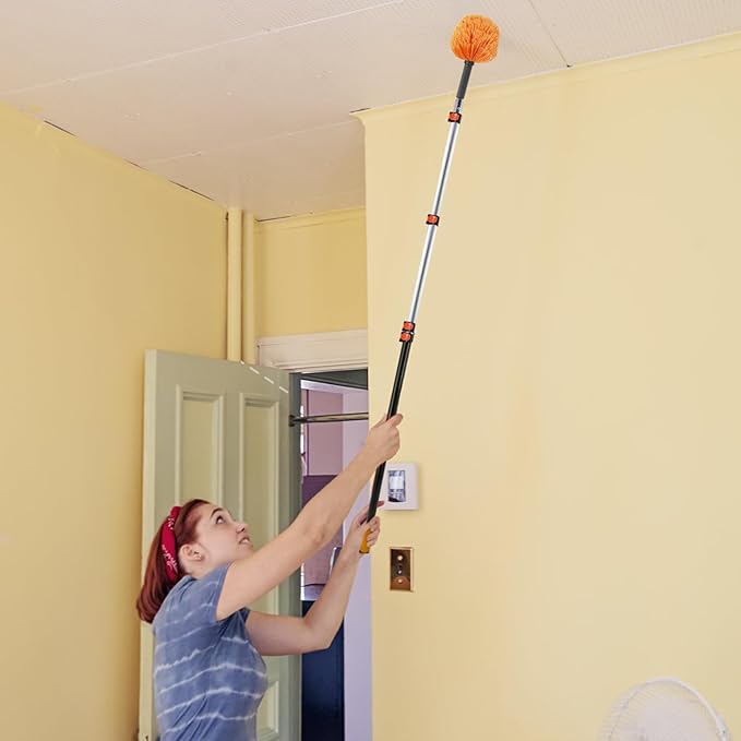23 ft High Reach Cobweb Duster with Extension Pole, Spider Web Brush with Lightweight 5 Stage 4-16.5 ft Telescoping Pole, Soft Bristles Dusters for Outdoor Indoor Cleaning