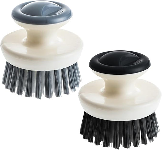 Dish Scrub Brush,Ergonomic Grip Palm Brush,Kitchen Scrub Brushes for Cleaning, Dish Scrubber with Stiff Bristles for Sink, Pots, Pans (Grey+Black)
