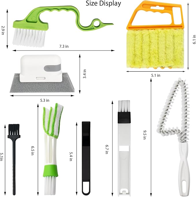 8 Pcs Hand-held Groove Gap Cleaning Tools - Door Window Track Crevice Cleaning Brushes Blind Cleaner Duster, Window Magic Cleaning Brush for Shower Door, Car Vents, Air Conditioner, Keyboard