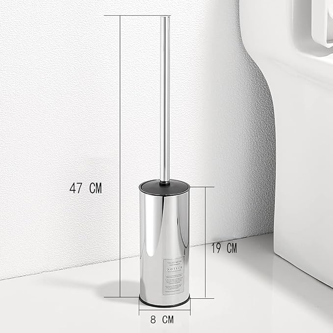 Freestanding Toilet Brush Holder for bathrooms 304 Stainless Steel Toilet Brush Stand Round Storage and Organization Rust Resistant 18-inch high Polished Chrome Finished