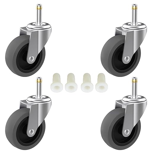 3-Inch Swivel Stem Caster for Rubbermaid Mop Bucket Utility Cart, 7/16-Inch Stem Diameter Rubber Wheel Set of 4, Heavy Duty TPR Weber Grills Shop Vac Replacement Wheels