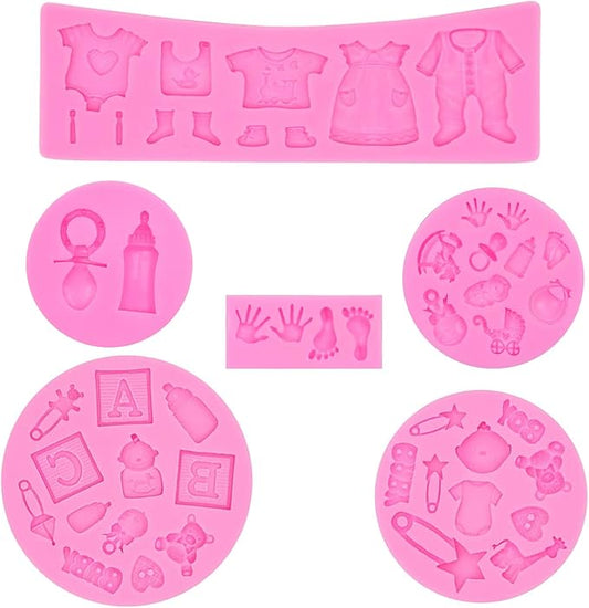 Baby Silicone Fondant Mold, Baby Shower Themed Cake Fondant Molds, Baby Birthday Party Baking Mold Cake Moulds Tools Gender Reveal Party Gummy for Sugar Chocolate Candy Clay Cupcake Topper Decoration