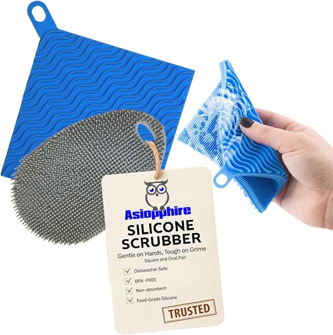 Silicone Dish Sponge Dish Scrubber (Oval and Square) - Dual-Sided, Food Grade Silicone Sponges for Dishes and Housecleaning 2-Pack
