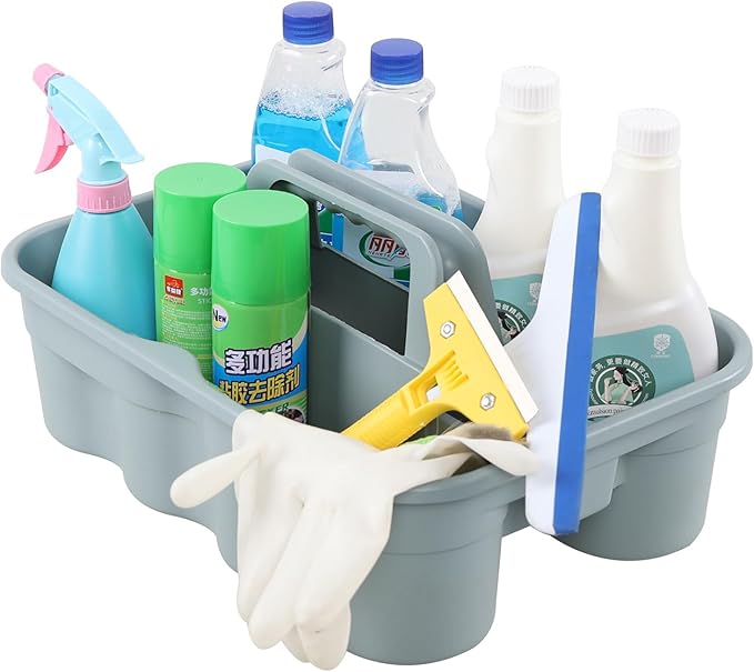 4 Pack Bathroom Cleaning Caddy Organizer with Handle, Plastic Bucket for Cleaning Tool, Gray