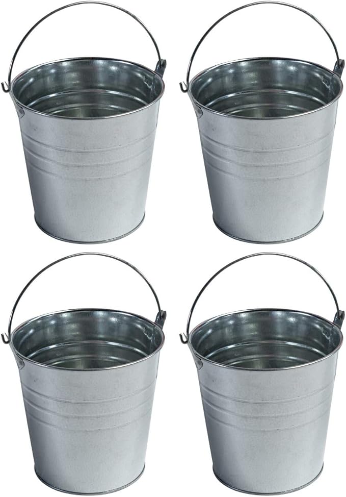 Regent 4 Metal Buckets 5 inch X 5 inch Galvanized Pail with handles for Wedding Decorations,Centerpieces for Party,Garden Planters